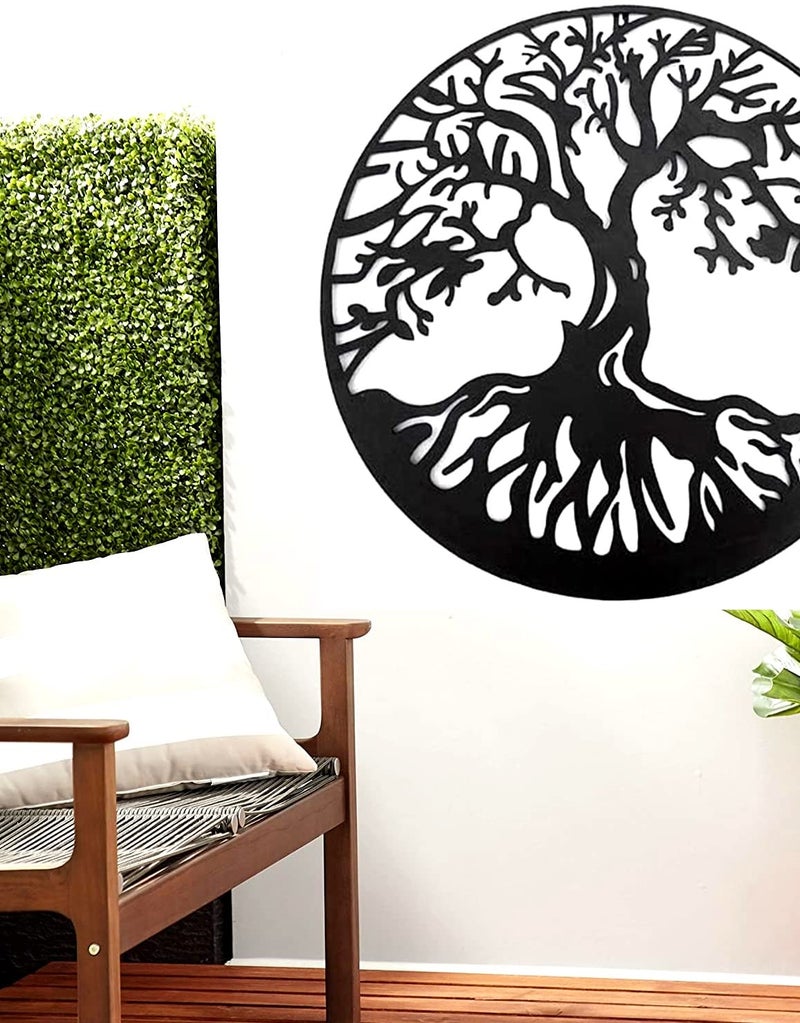 Bellaa 20230 Metal Wall Art Tree Circle Of Life Round Hanging Sculptures Indoor Living Room Outdoor Garden Patio Decor Black 24 inch - Image 4